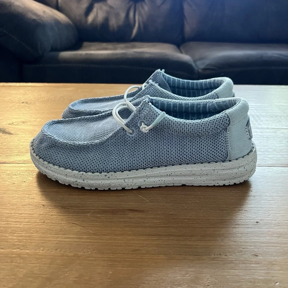 Hey Dude Wally Youth Kids J3 Cloud Blue Dawn Blue Stretch Sox Slip On Shoes EU36